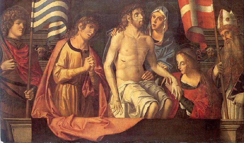 The Dead Christ in the Tomb with the Virgin Mary Saints, Palmezzano, Marco